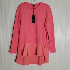 DG2 by Diane Gilman Cotton Waffle Shirt with Ruffle, Melon, Sz L